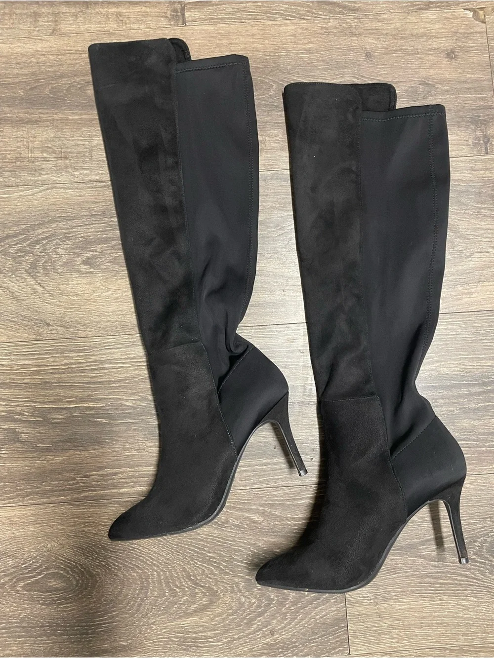 Siyundra Black Knee-High Stiletto Boots - Women heel shoes size 8 date night